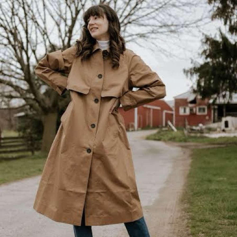 Everlane The Mac Long Trench Coat, L, Cornstalk